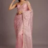 Pink Tissue Saree With Sequins Embellished Border