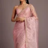 Pink Tissue Saree With Sequins Embellished Border