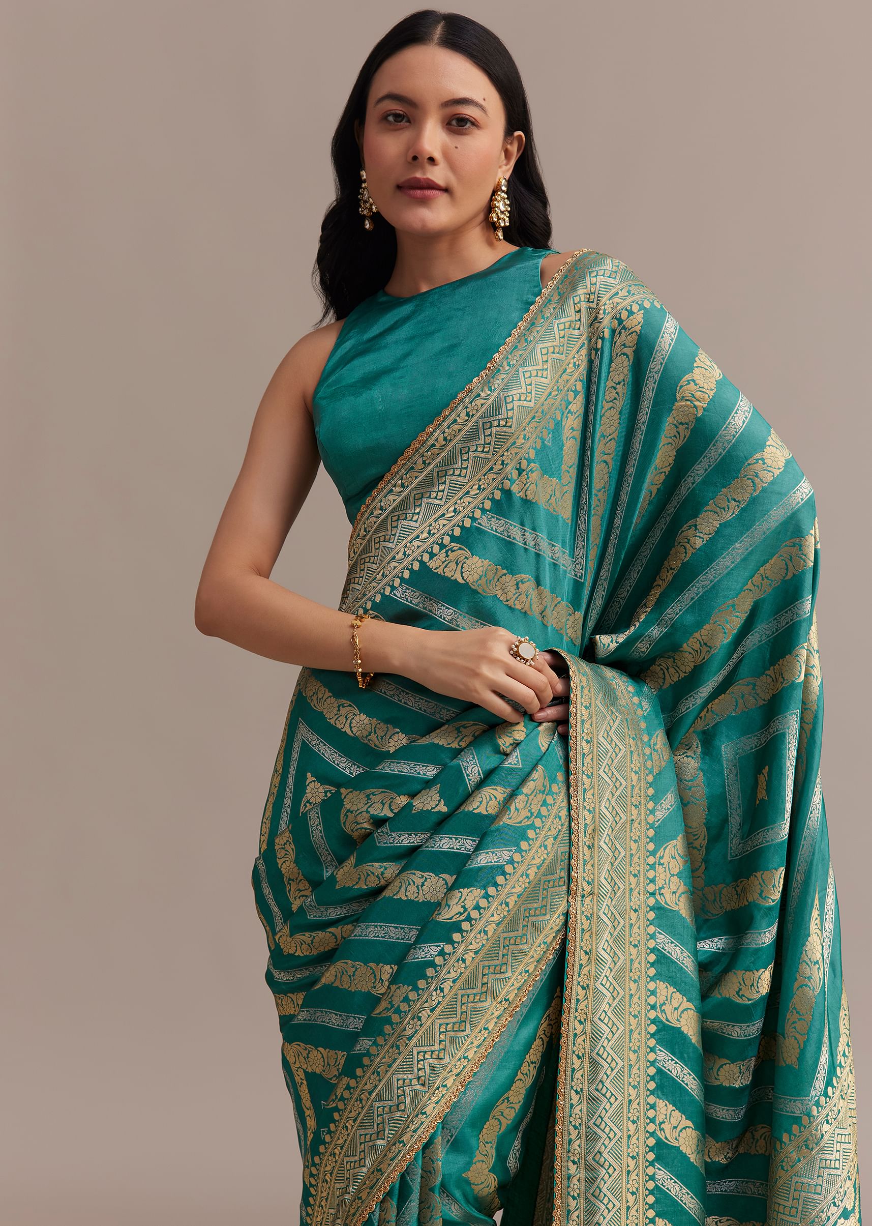 13356-turquoise-green-dola-silk-saree-with-zari-weaving-2.jpg Turquoise Green Dola Silk Saree With Zari Weaving