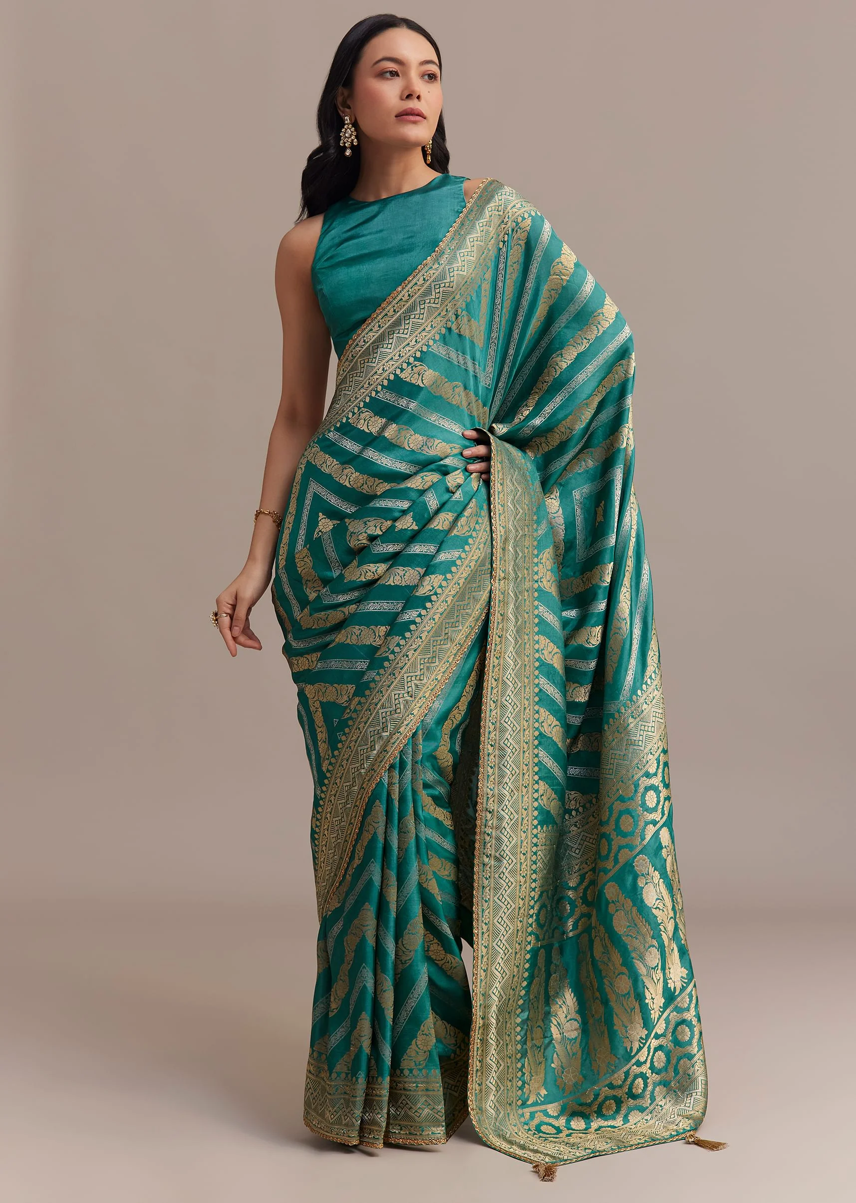 13356-turquoise-green-dola-silk-saree-with-zari-weaving-3.webp Turquoise Green Dola Silk Saree With Zari Weaving