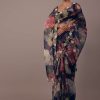 Navy blue Floral Printed Saree In Organza With Cut Dana Embroidery