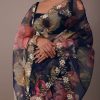 Navy blue Floral Printed Saree In Organza With Cut Dana Embroidery