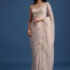 Grey Glass Tissue Silk Cutdana Work Saree With Embellished Scallop Border