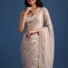 Grey Glass Tissue Silk Cutdana Work Saree With Embellished Scallop Border