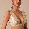 White Saree With Cutwork Scallop Border In Tussar And Unstitched Blouse Piece