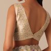 White Saree With Cutwork Scallop Border In Tussar And Unstitched Blouse Piece
