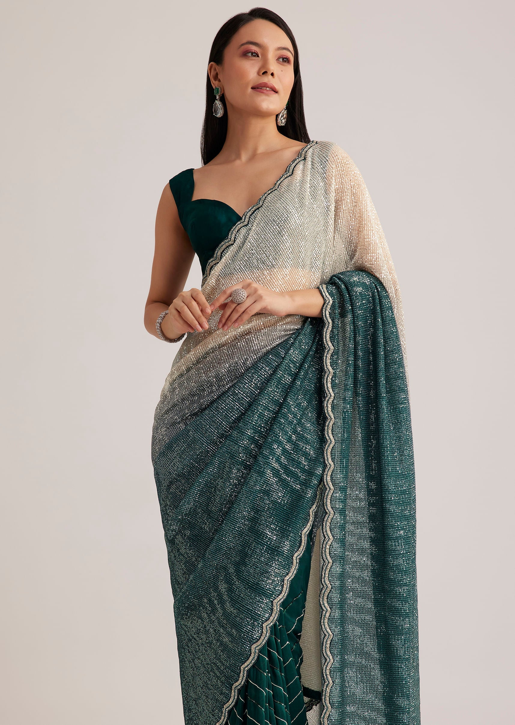 13420-green-ombre-saree-with-sequins-and-scallop-embroidery-2.jpg Green Ombre Saree With Sequins And Scallop Embroidery