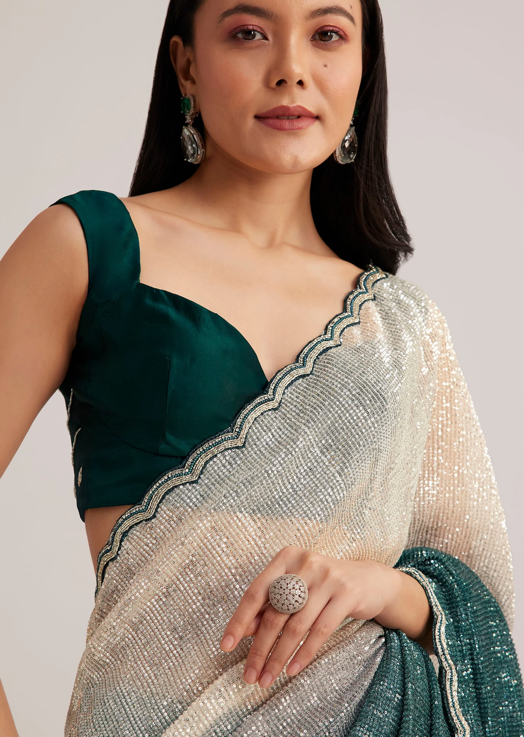 13420-green-ombre-saree-with-sequins-and-scallop-embroidery-5.webp Green Ombre Saree With Sequins And Scallop Embroidery