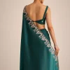 Peacock Green Crushed Tissue Saree With Cutdana And Sequin Border With Unstitched Blouse