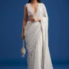 White Net Sequins Saree with Scalloped Embroidered Border