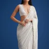 White Net Sequins Saree with Scalloped Embroidered Border