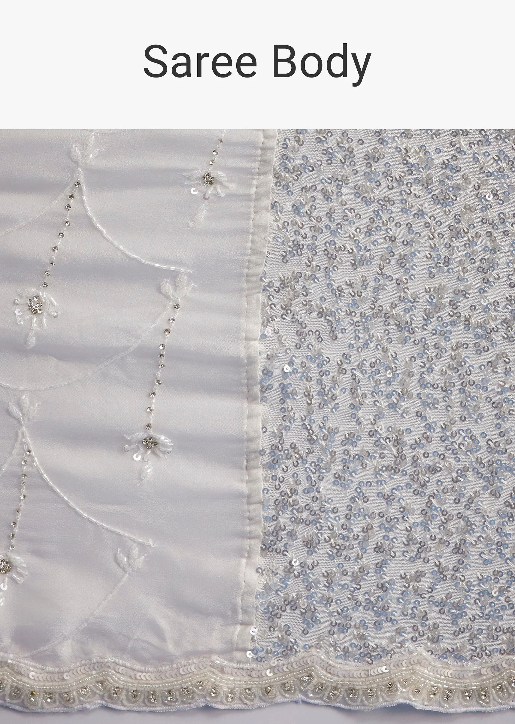White Net Sequins Saree with Scalloped Embroidered Border