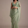 Sea Green Tissue Saree With Cutdana And Stone Embroidery