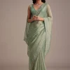 Sea Green Tissue Saree With Cutdana And Stone Embroidery