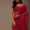 Cherry Red Organza Saree With Cut Dana And Sequins Work