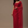 Cherry Red Organza Saree With Cut Dana And Sequins Work