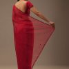 Cherry Red Organza Saree With Cut Dana And Sequins Work