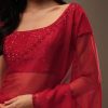 Cherry Red Organza Saree With Cut Dana And Sequins Work