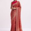 Hot Pink Woven Khadi Georgette Saree With Unstitched Blouse