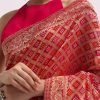 Hot Pink Woven Khadi Georgette Saree With Unstitched Blouse