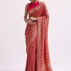 Hot Pink Woven Khadi Georgette Saree With Unstitched Blouse