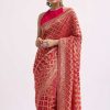 Hot Pink Woven Khadi Georgette Saree With Unstitched Blouse