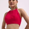 Hot Pink Woven Khadi Georgette Saree With Unstitched Blouse
