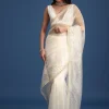 White Glass Tissue Saree With Sequin Embellishments