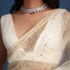 White Glass Tissue Saree With Sequin Embellishments