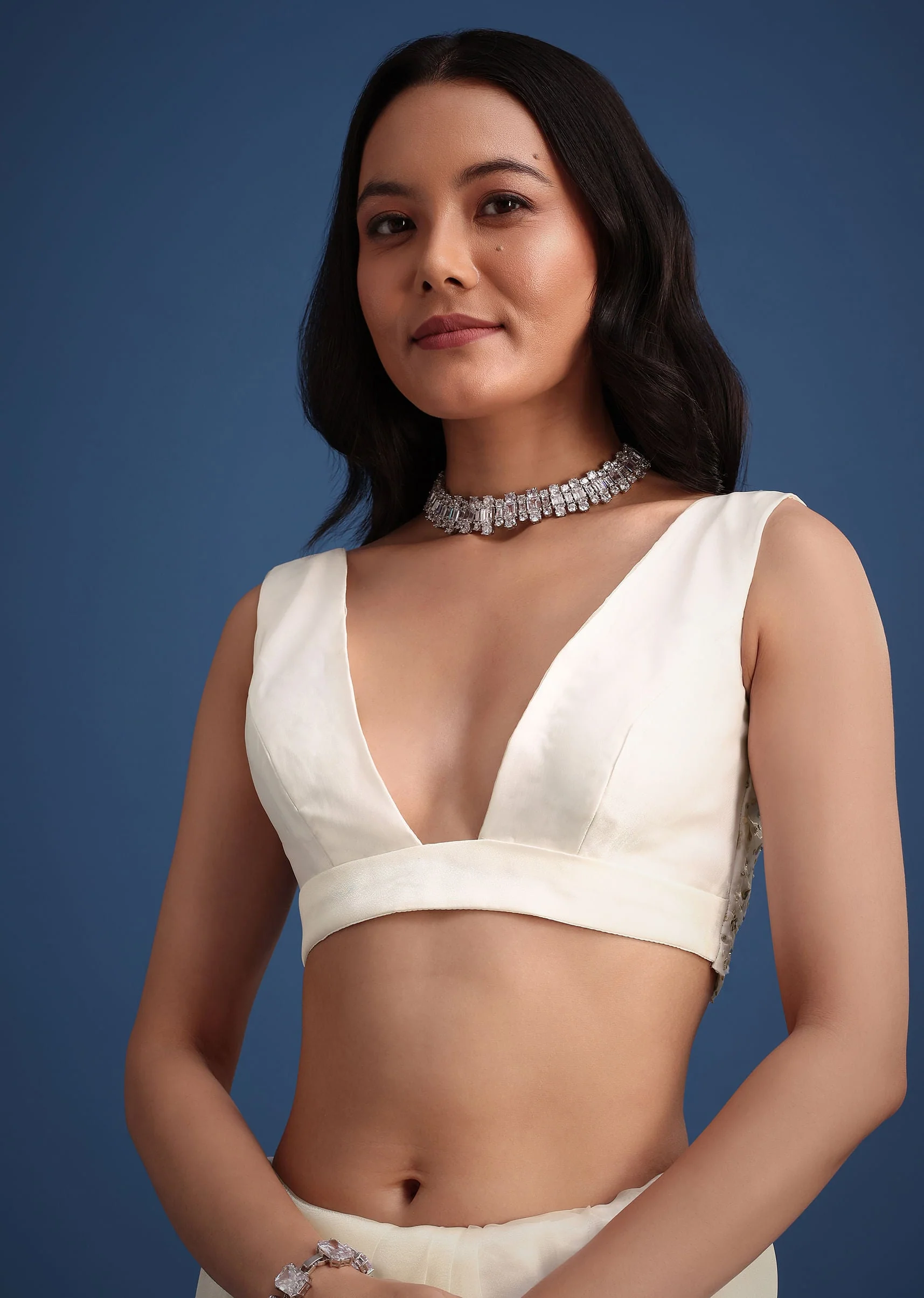 White Glass Tissue Saree With Sequin Embellishments