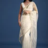 White Glass Tissue Saree With Sequin Embellishments