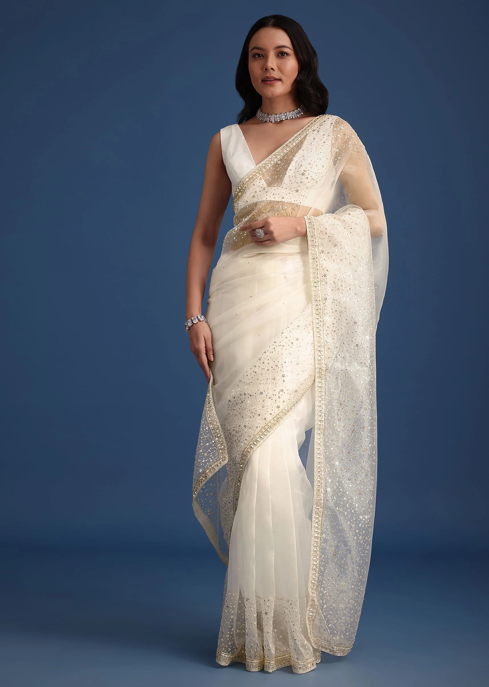 13501-unstitched-fabric-only-unstitched-fabric-only-variation-1.webp White Glass Tissue Saree With Sequin Embellishments