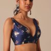 Blue Floral Print Tussar Silk Saree With Unstitched Blouse Piece