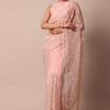 Pink Saree In Organza Silk With Chikankari Floral Work And Unstitched Blouse Fabric