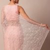 Pink Saree In Organza Silk With Chikankari Floral Work And Unstitched Blouse Fabric