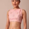 Pink Saree In Organza Silk With Chikankari Floral Work And Unstitched Blouse Fabric