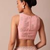 Pink Saree In Organza Silk With Chikankari Floral Work And Unstitched Blouse Fabric