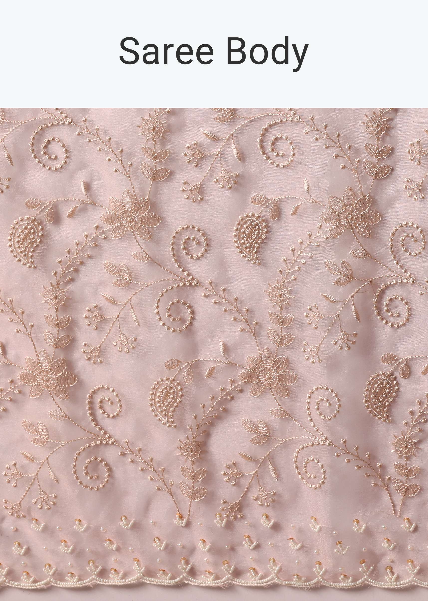 Pink Saree In Organza Silk With Chikankari Floral Work And Unstitched Blouse Fabric