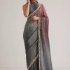 Greyish Purple Ombre Tissue Saree With Scallop Border