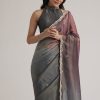 Greyish Purple Ombre Tissue Saree With Scallop Border