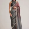 Greyish Purple Ombre Tissue Saree With Scallop Border