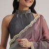 Greyish Purple Ombre Tissue Saree With Scallop Border