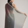 Greyish Purple Ombre Tissue Saree With Scallop Border
