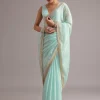 Blue Glass Tissue Saree With Cutdana Sequin And Beaded Embroidery