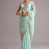 Blue Glass Tissue Saree With Cutdana Sequin And Beaded Embroidery