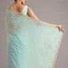 Blue Glass Tissue Saree With Cutdana Sequin And Beaded Embroidery