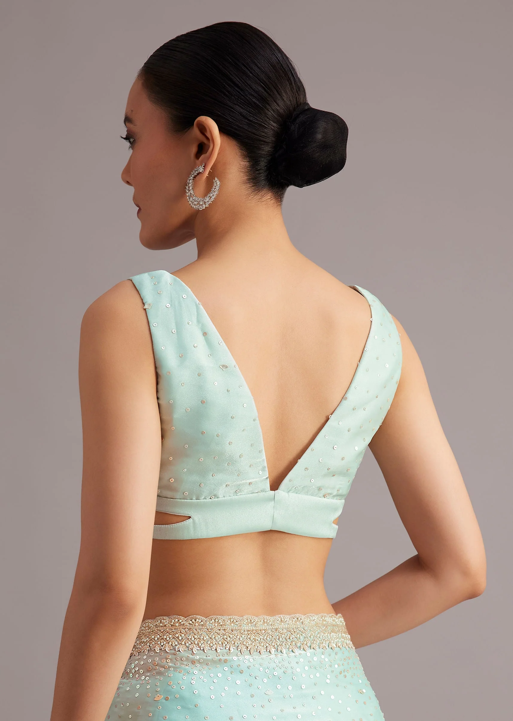 Blue Glass Tissue Saree With Cutdana Sequin And Beaded Embroidery