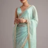 Blue Glass Tissue Saree With Cutdana Sequin And Beaded Embroidery