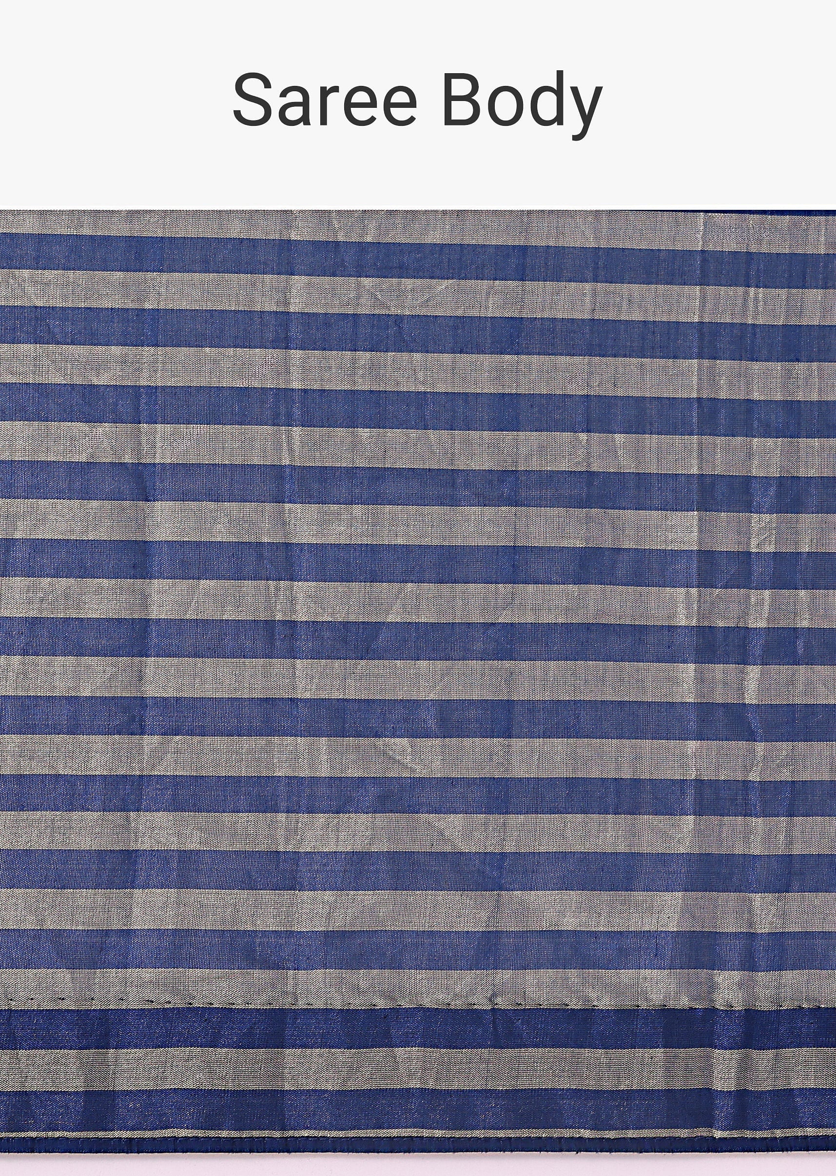 Blue And Silver Half Striped Chanderi Saree Wiith Stitched Blouse