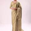 Gold Chanderi Tissue Saree With Pipe Finish Stitched Blouse
